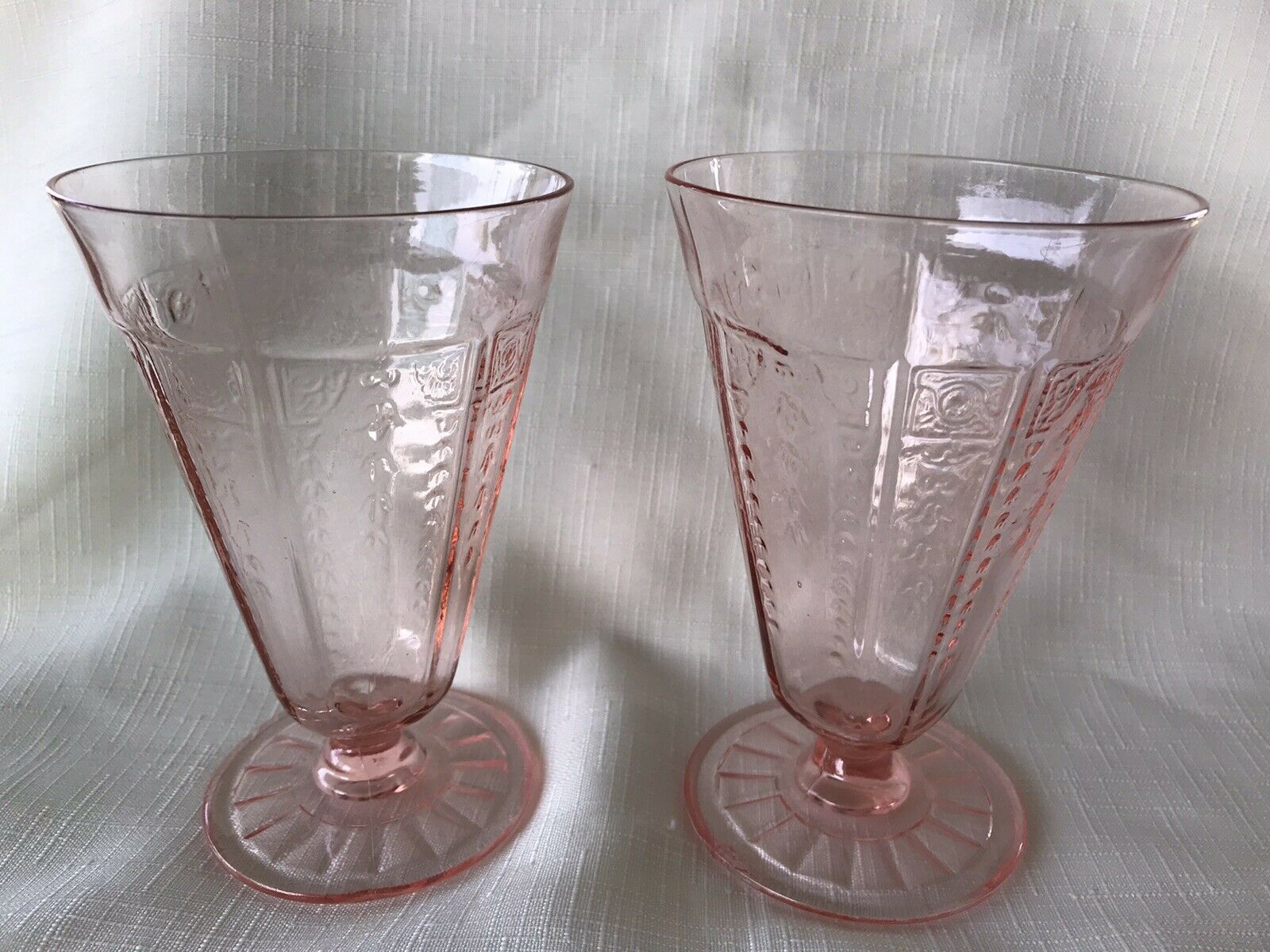 2 Pink Depression Glass 5 1/4” Iced Tea Tumblers Princess Pattern Hocking Glass
