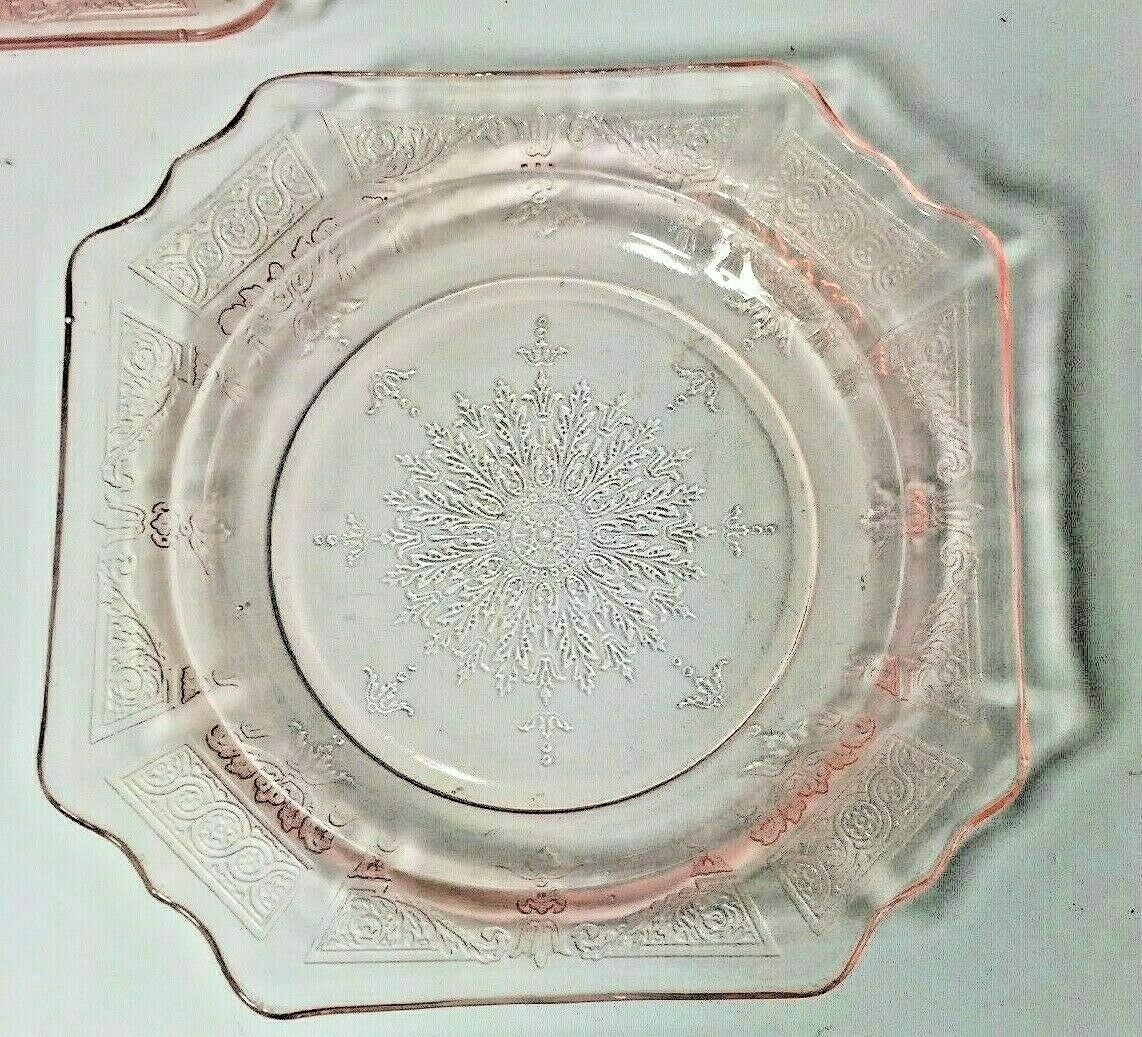 Three Hocking Princess Pink Depression Embossed Glass Saucer Replacements