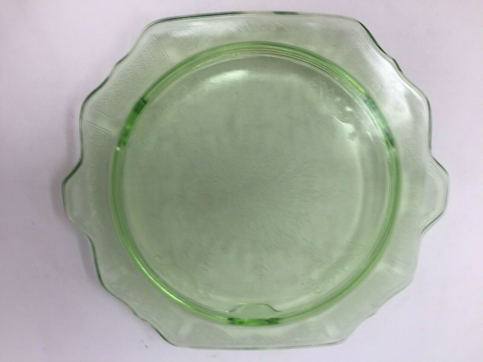 Hocking Glass Princess Style Green Uranium Glass Three Footed Cake Plate