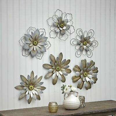 Rustic Galvanized Metal Hanging Wall Flowers Decor - Floral Indoor Accents -